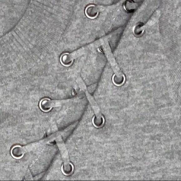 Philanthropy $198 Grey Hawke Short Sleeve Lace Up Shoulder Sweater Dress - Picture 9 of 11